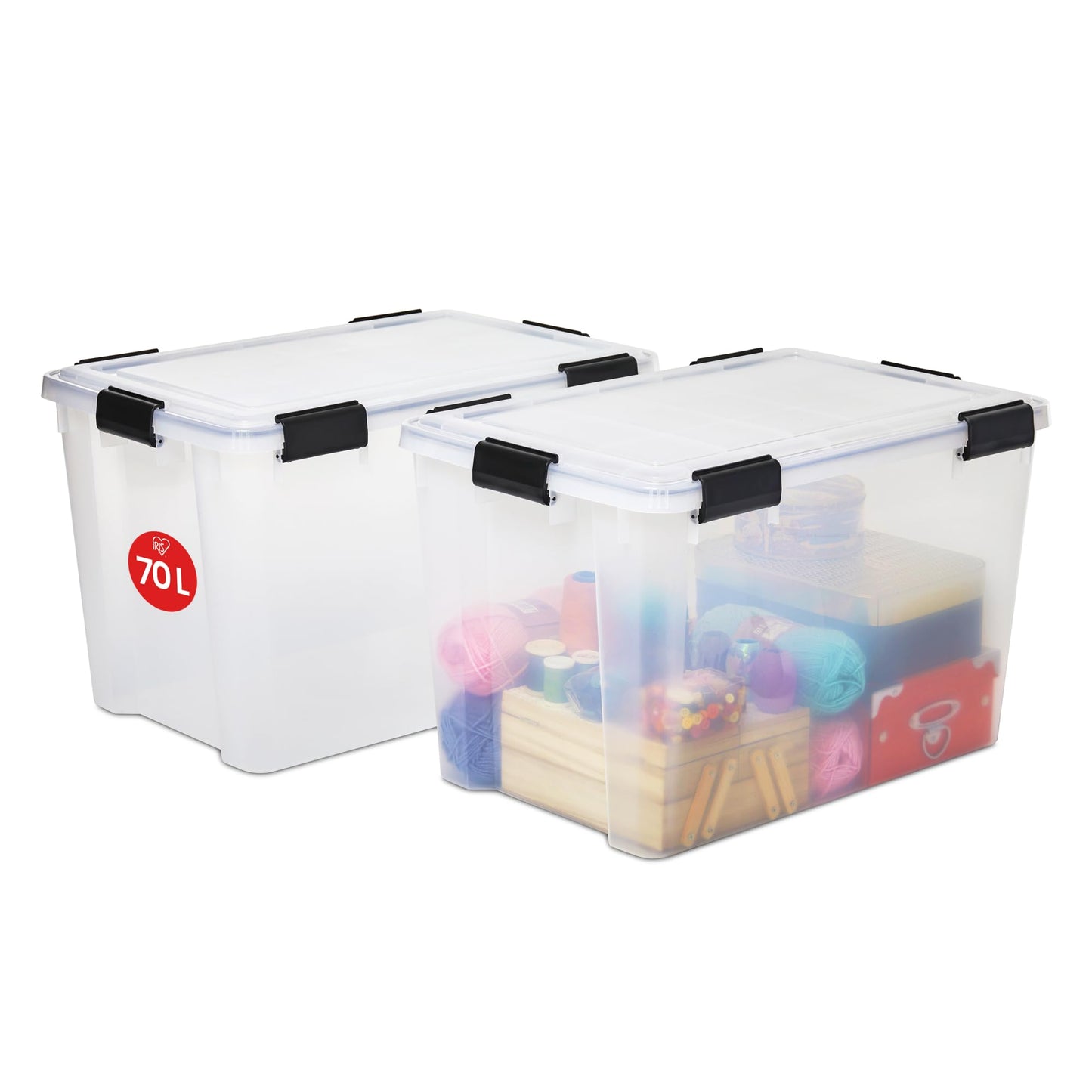 Kunststoff-Aufbewahrungsboxen mit Deckel, Transparent 70L x2