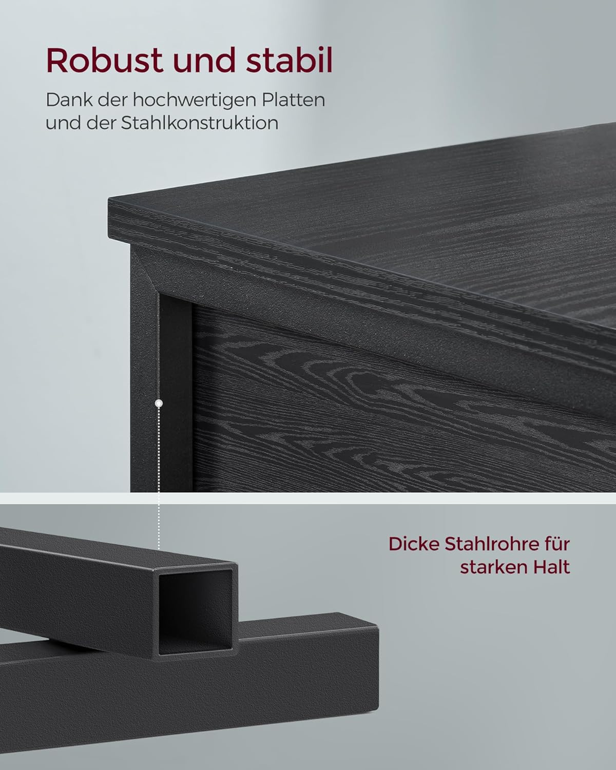 Nachttisch mit Schublade und Fächern im Industrie-Design, Ebenholzschwarz + Tintenschwarz