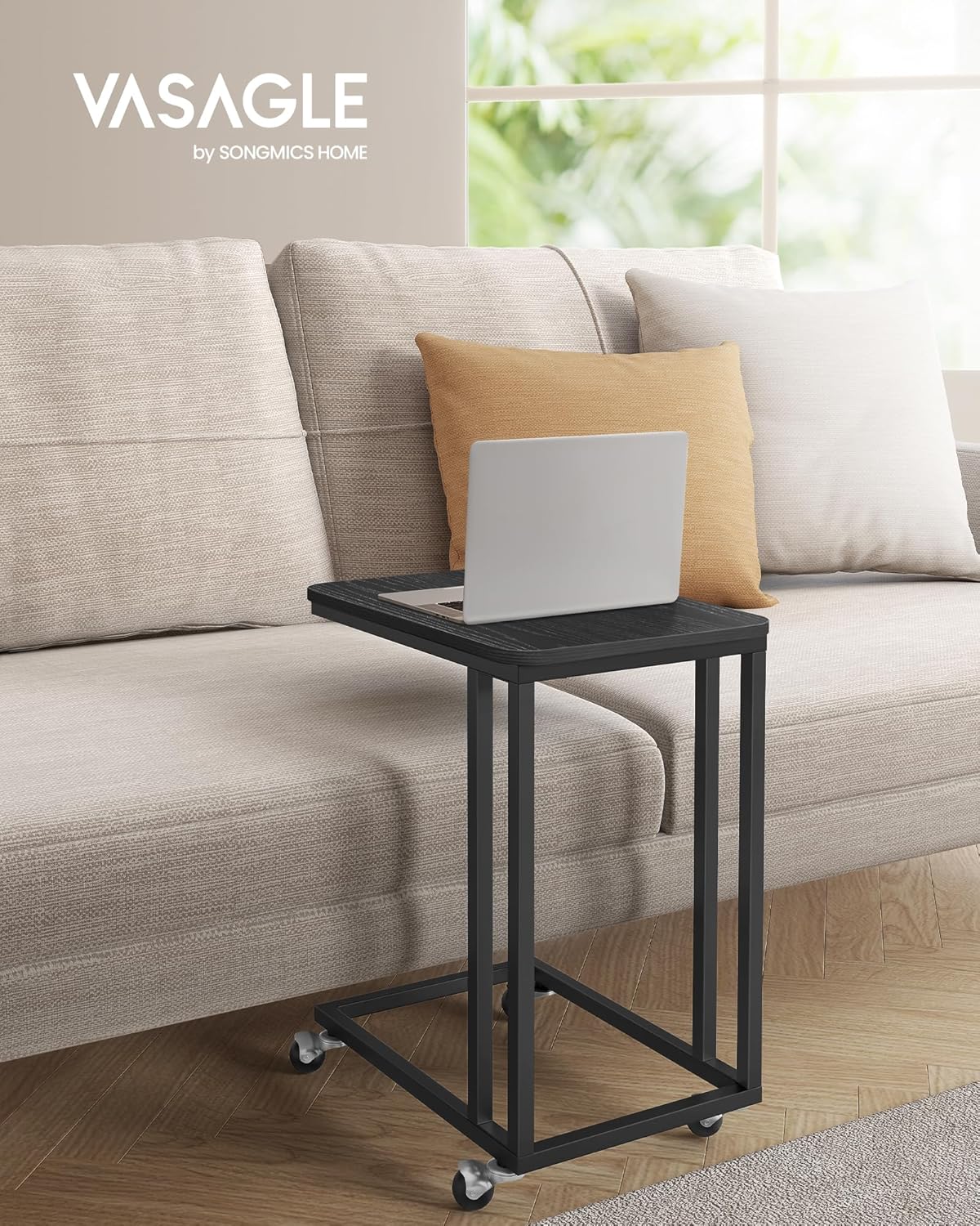 Beistelltisch C-Form mit Rollen, 35x50x60 cm, Ebenholzschwarz
