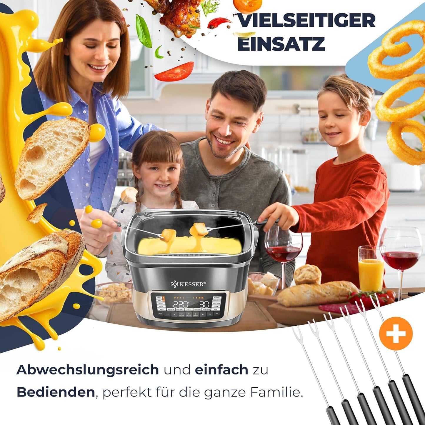 Multikocher mit Heissluftfritteuse, 16 Programme, Champagne