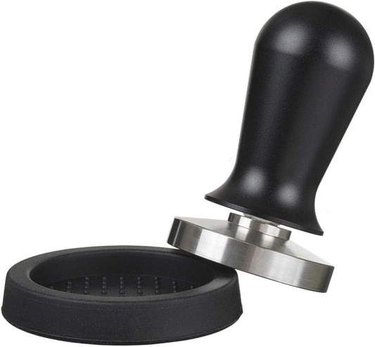 Espresso Tamper Perfetto mit Tamperablage, Set 53 MM + Tamper Ablage Schwarz