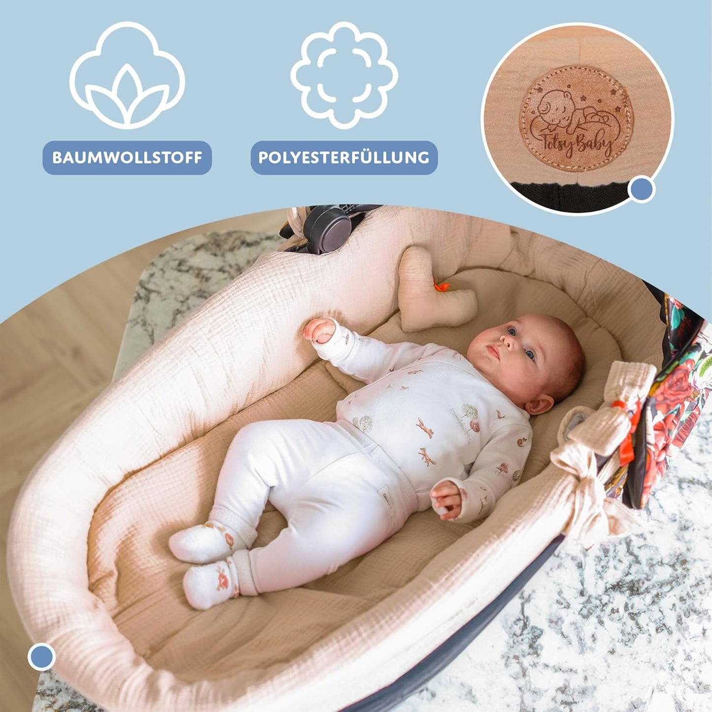 Stubenwagen-Nestchen Set, Beige 3er Set