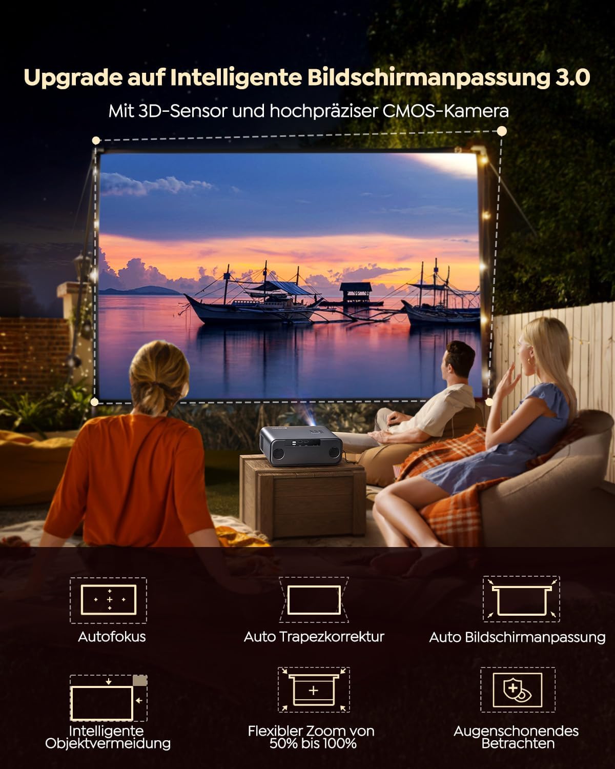 P62 Pro Smart Beamer mit Netflix & Dolby Audio, 4K Unterstützung, M dunkelschwarz