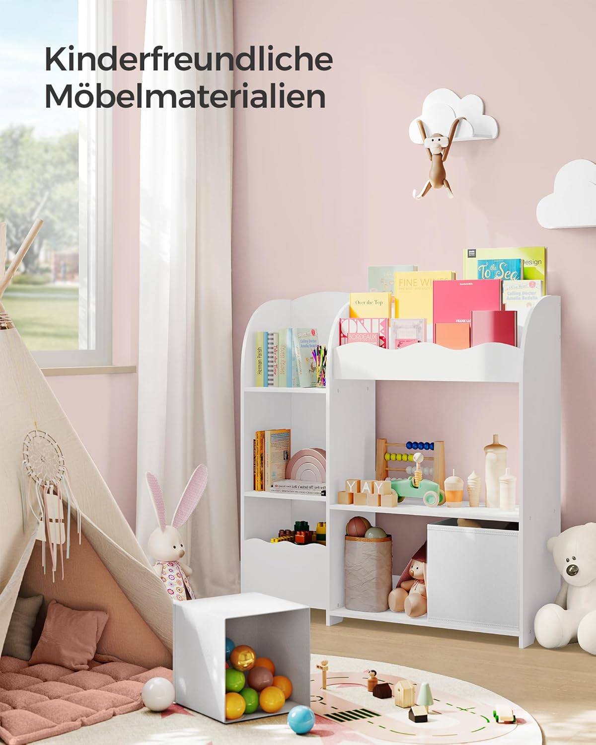 Kinder-Spielzeugregal mit Aufbewahrungsboxen, Wolkenweiss