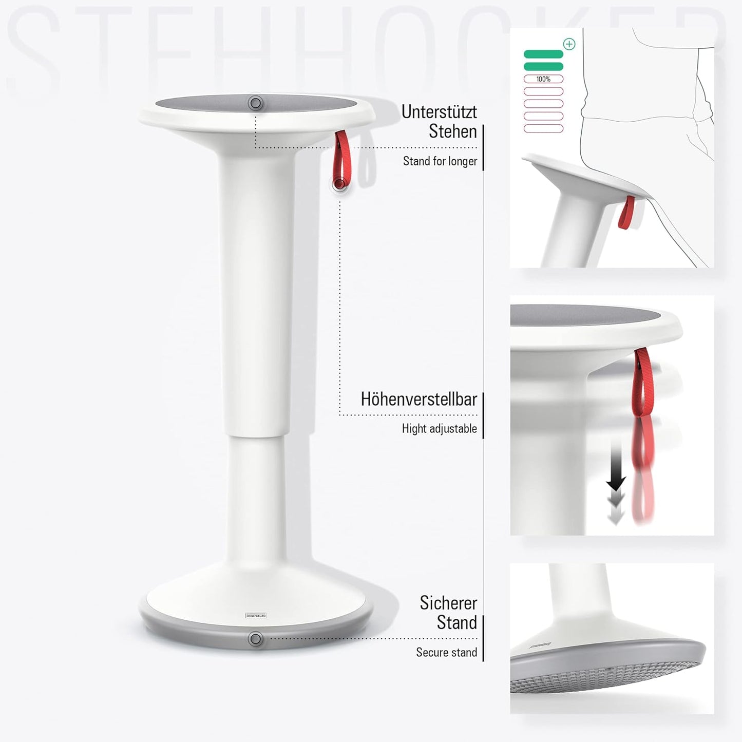 Ergonomischer UPis1 Stehhocker, höhenverstellbar mit Kippschutz, UP Stehhocker Pastelltürkis