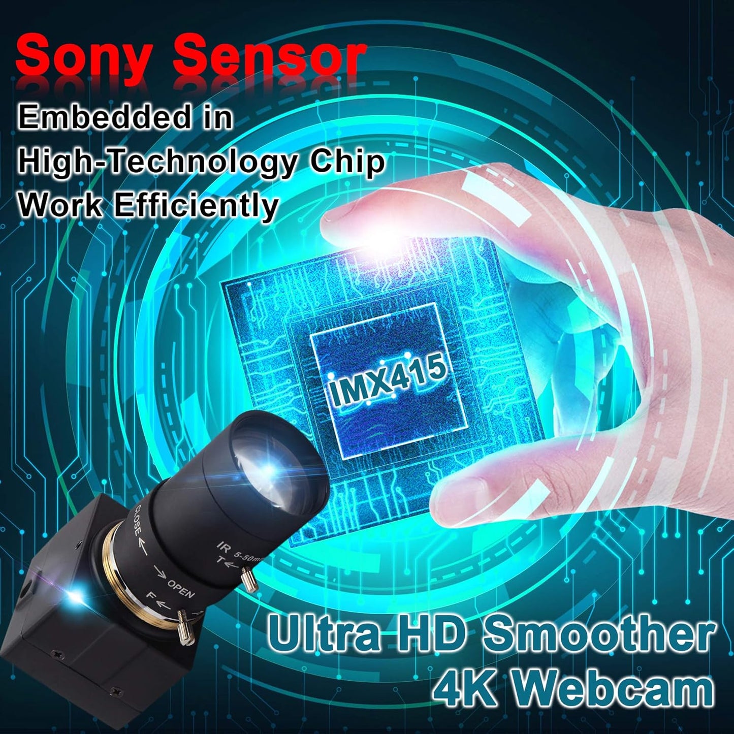 4K UHD Webcam mit manuellem Zoomobjektiv (5-50mm), 4K 2160P Webcam