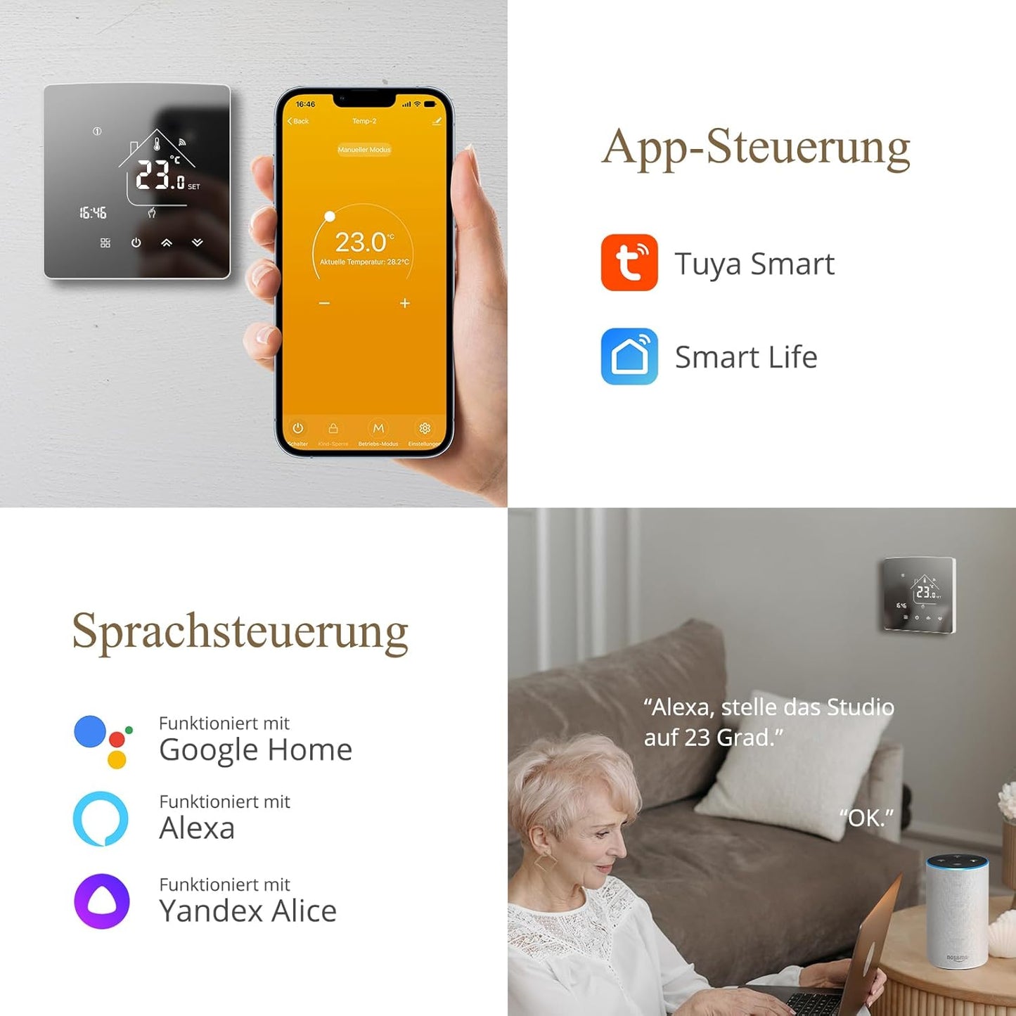 Smart Thermostat TGR85WIFI-WPB für Fussbodenheizung (WiFi-kompatibel), Gasheizkessel Thermostat 1Stk_WIFI