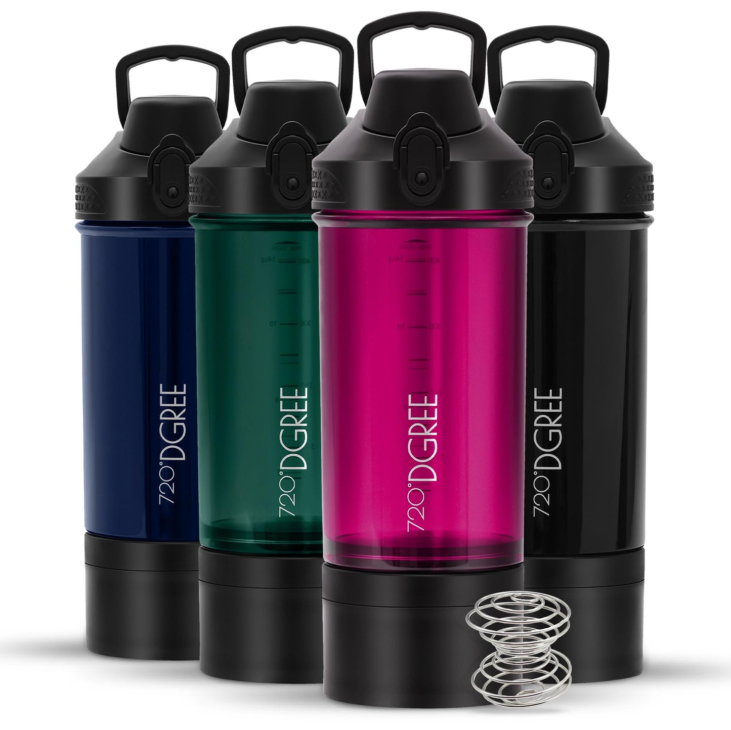 Protein Shaker mit Pulverfach und Spiralmixer, Fuchsia Pink - Pink inkl. Container