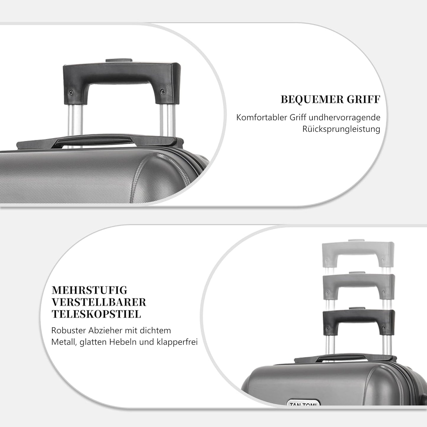3-teiliges Hartschalenkoffer-Set mit 360°-Rollen, Koffer-Set Dunkelgrau