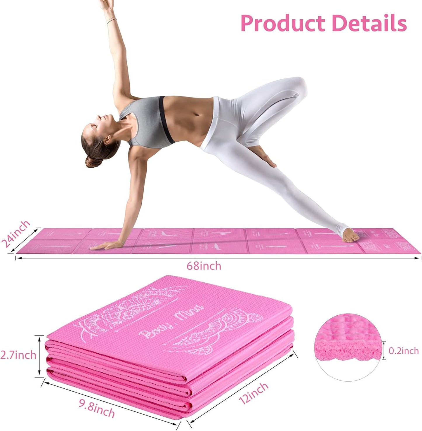 Faltbare Yogamatte mit Stretchband, Rosa