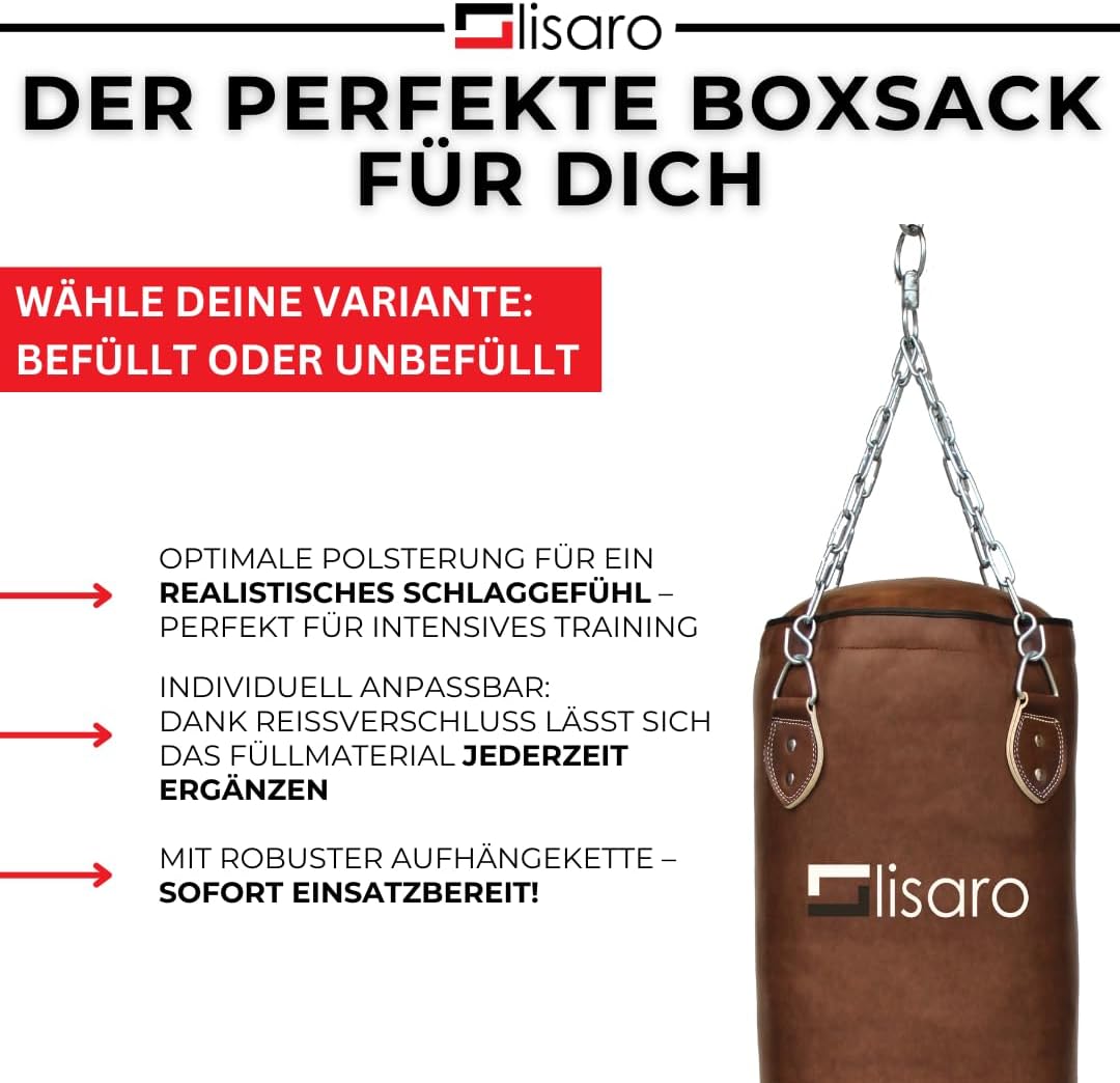 Profi Boxsack mit Stahlkette (ungefüllt, 150 cm), 150 x 35 cm ungefüllt