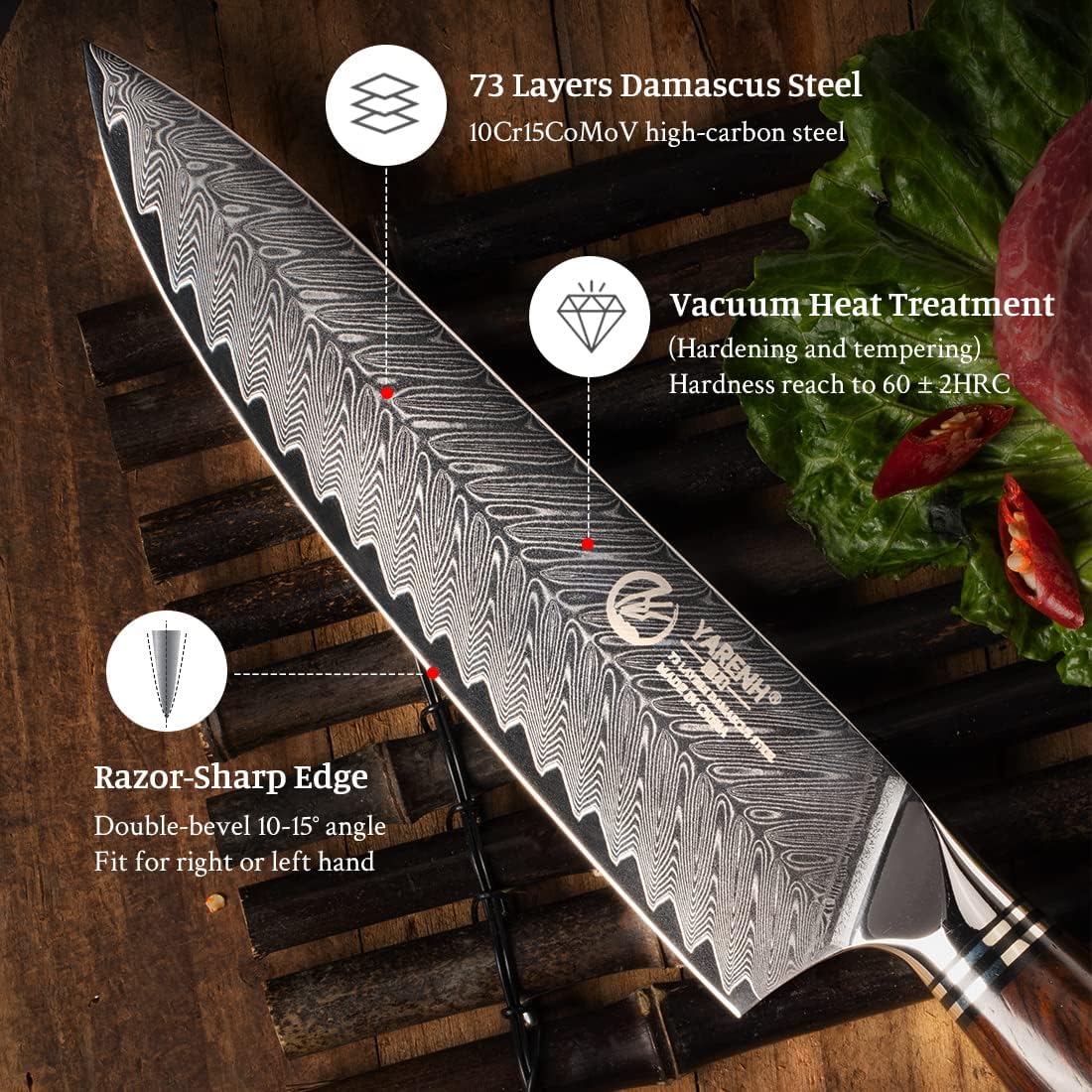Damastmesser, Chefmesser mit Holzscheide