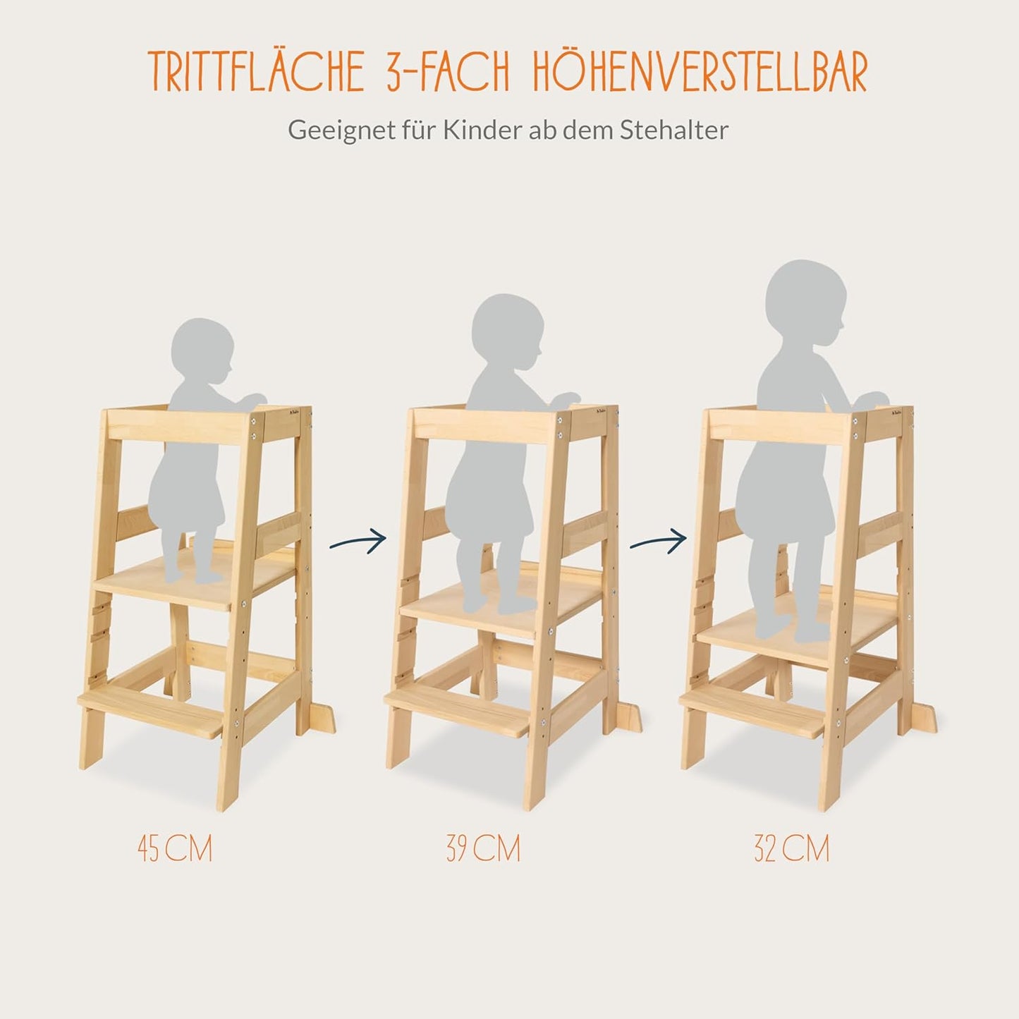 Höhenverstellbarer Lernturm Fino, Buche Unbehandelt