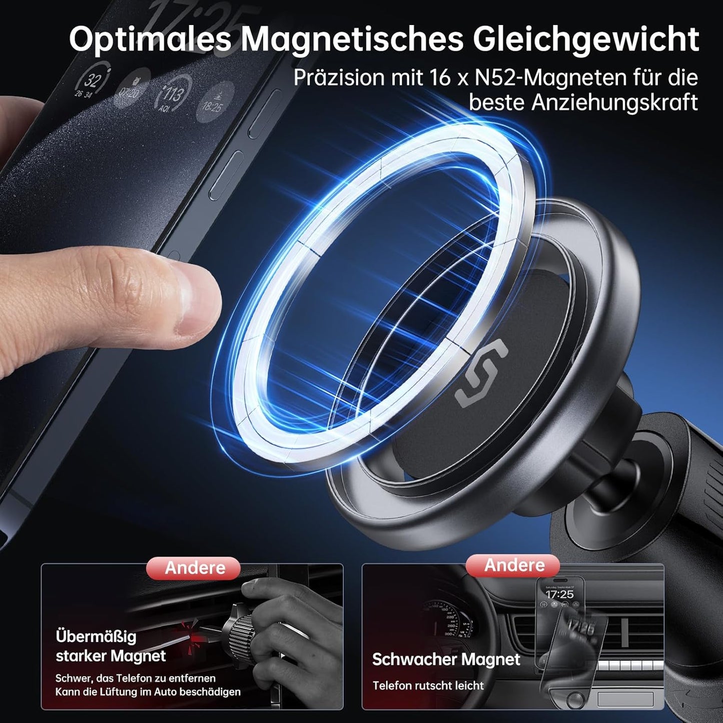 Magnetische Auto-Handyhalterung, Schwarz