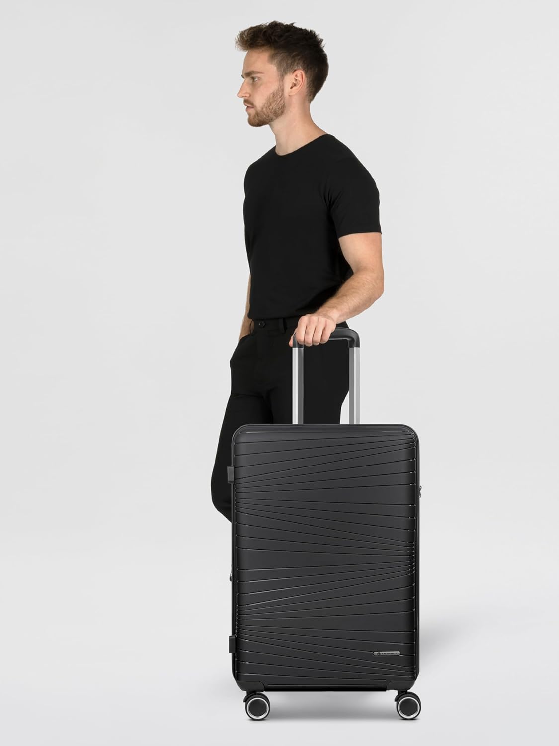 Hartschalen-Trolley mit 4 Rollen, Schwarz Koffer M (65 cm) erweiterbar