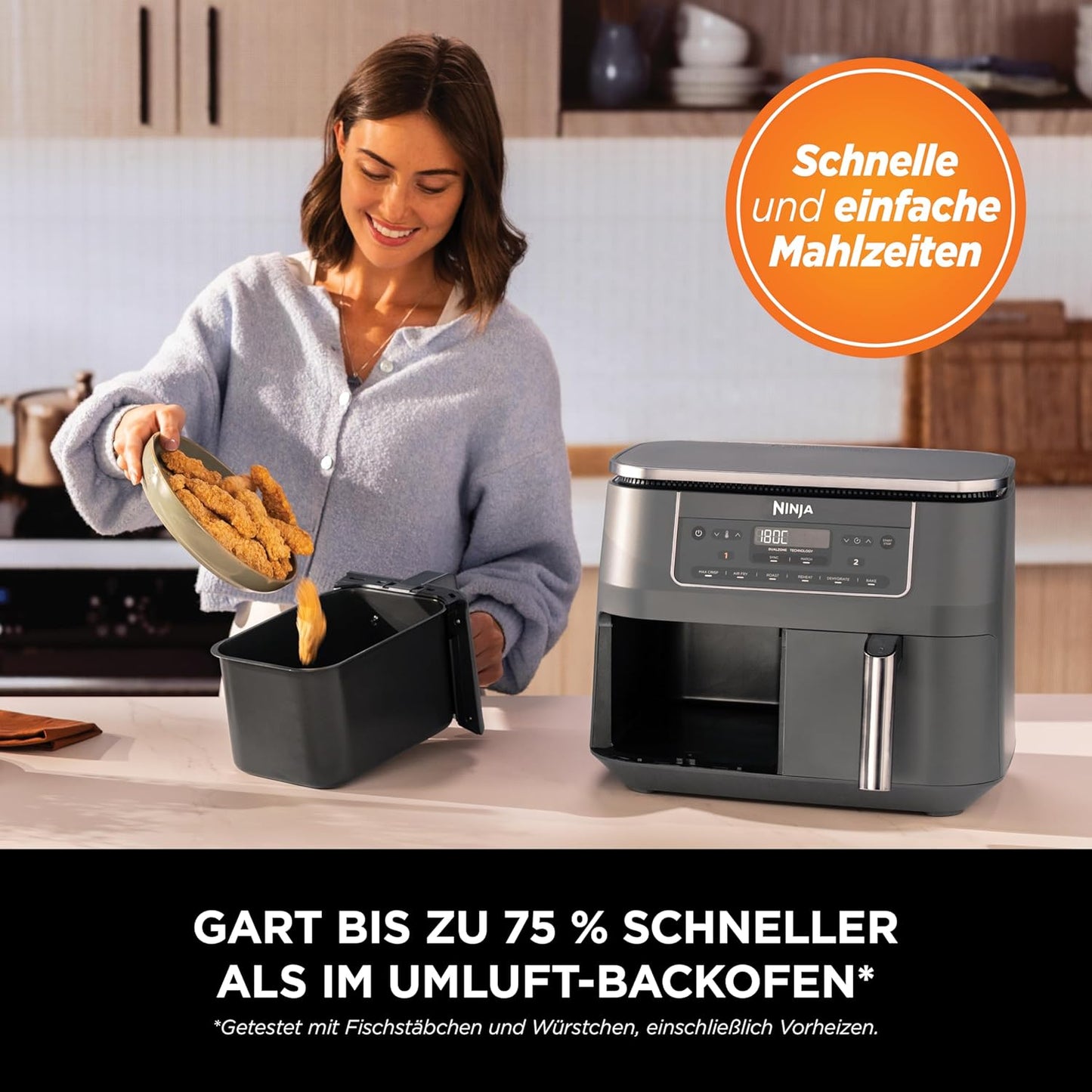 Dual Zone Heissluftfritteuse, Metallic Grau 31.5 cm x 38 cm x 26.5 cm