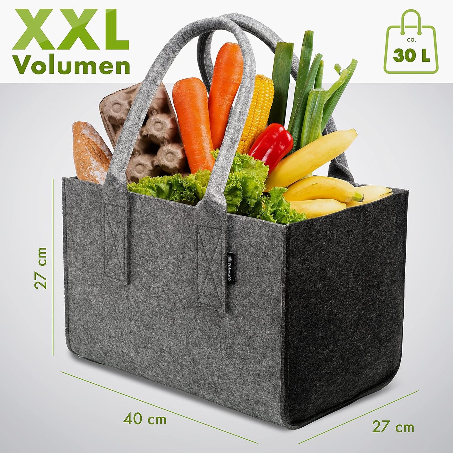 Filztasche Premium Einkaufskorb faltbar, Dunkelgrau 2 / Dunkelgrau 1