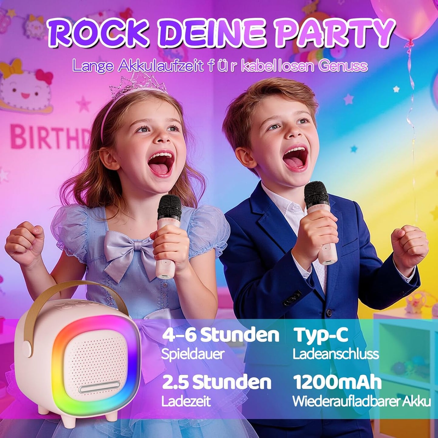 Karaoke Maschine mit LED & Stimmeffekten für Kinder