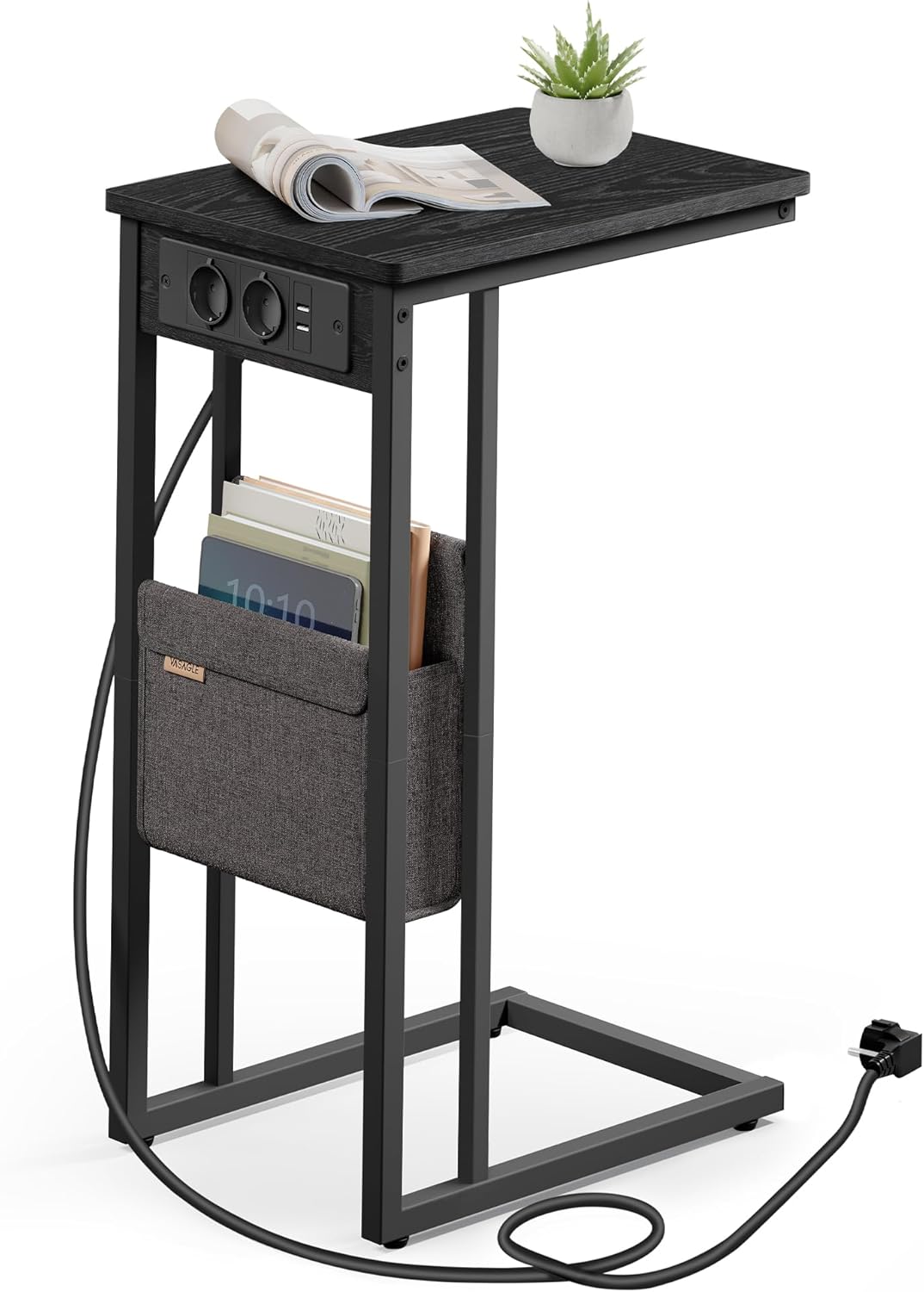 Beistelltisch mit Ladestation und USB-Anschlüssen, Ebenholzschwarz|Mit Ladestation