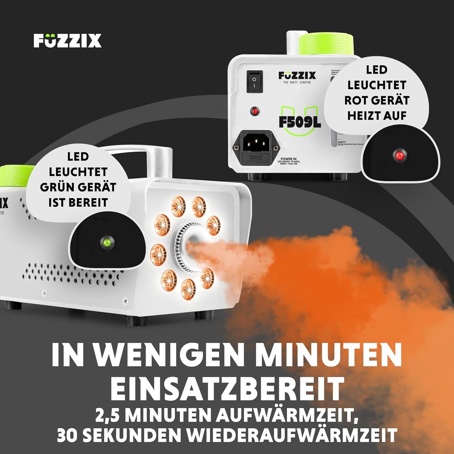Mini-Nebelmaschine mit LED-Effekten (500W), Weiss + 9 LED|Nebelmaschine + 2L