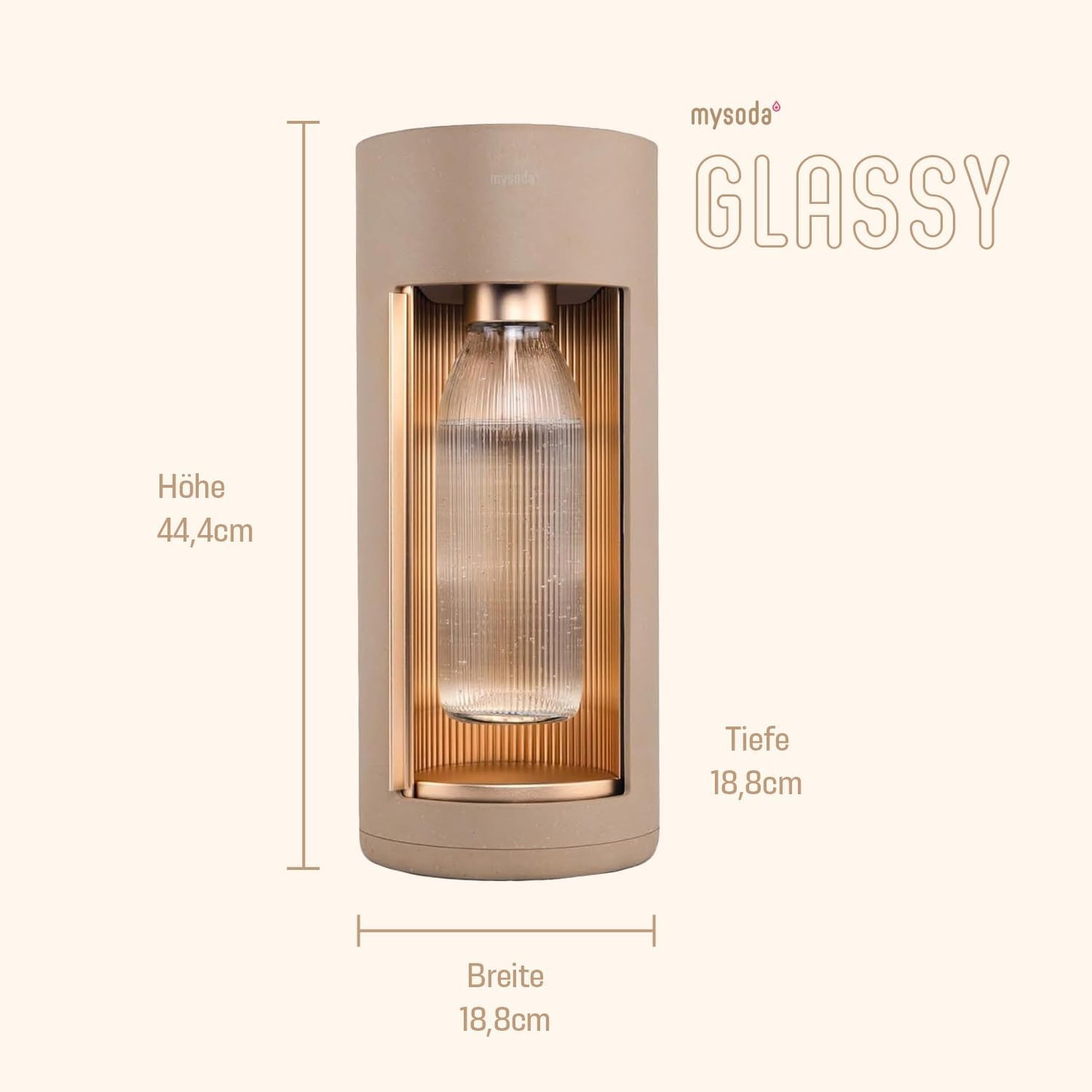Glassy Wassersprudler mit Glasflasche, Latte Ohne CO2-Zylinder