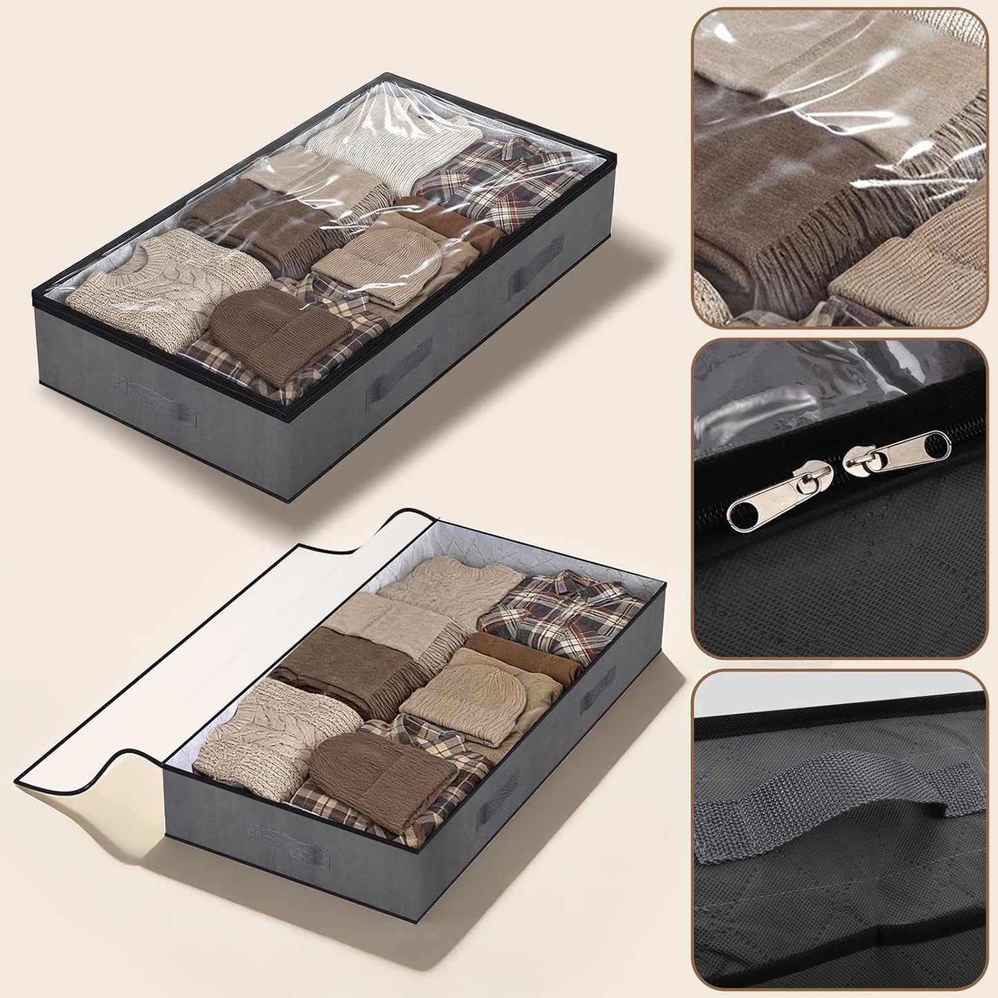 Unterbett Aufbewahrungstaschen-Set, 75L (L100 x B50 x H15 cm für Unterbett ) 4