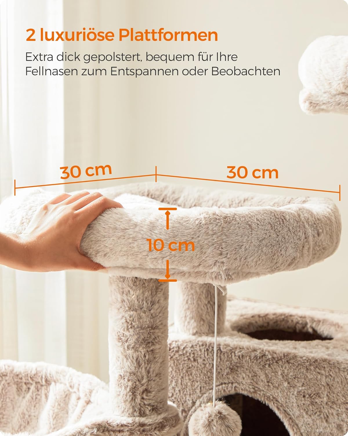 Kratzbaum Lea mit weichem Bezug für Katzen, Ombré + Braun + Weiss