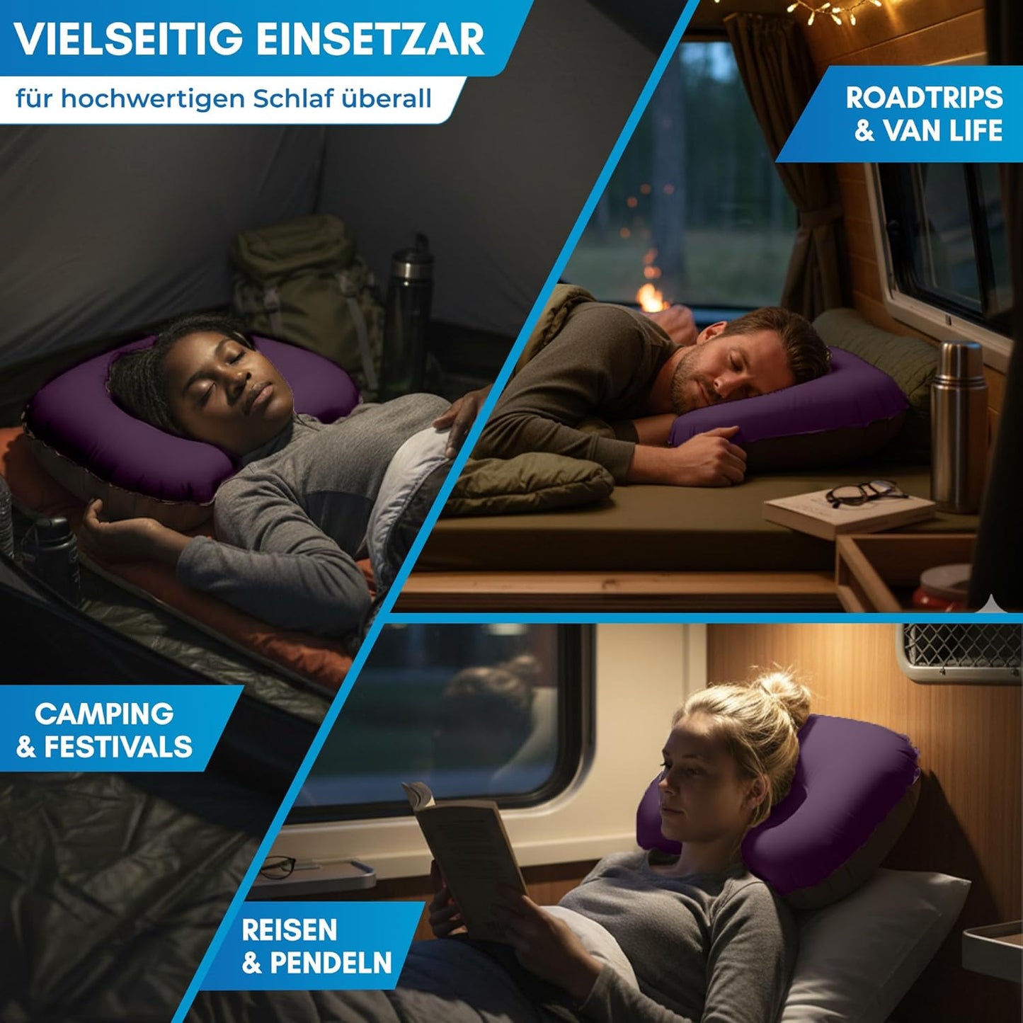 Aufblasbares Camping-Reisekissen, Violett