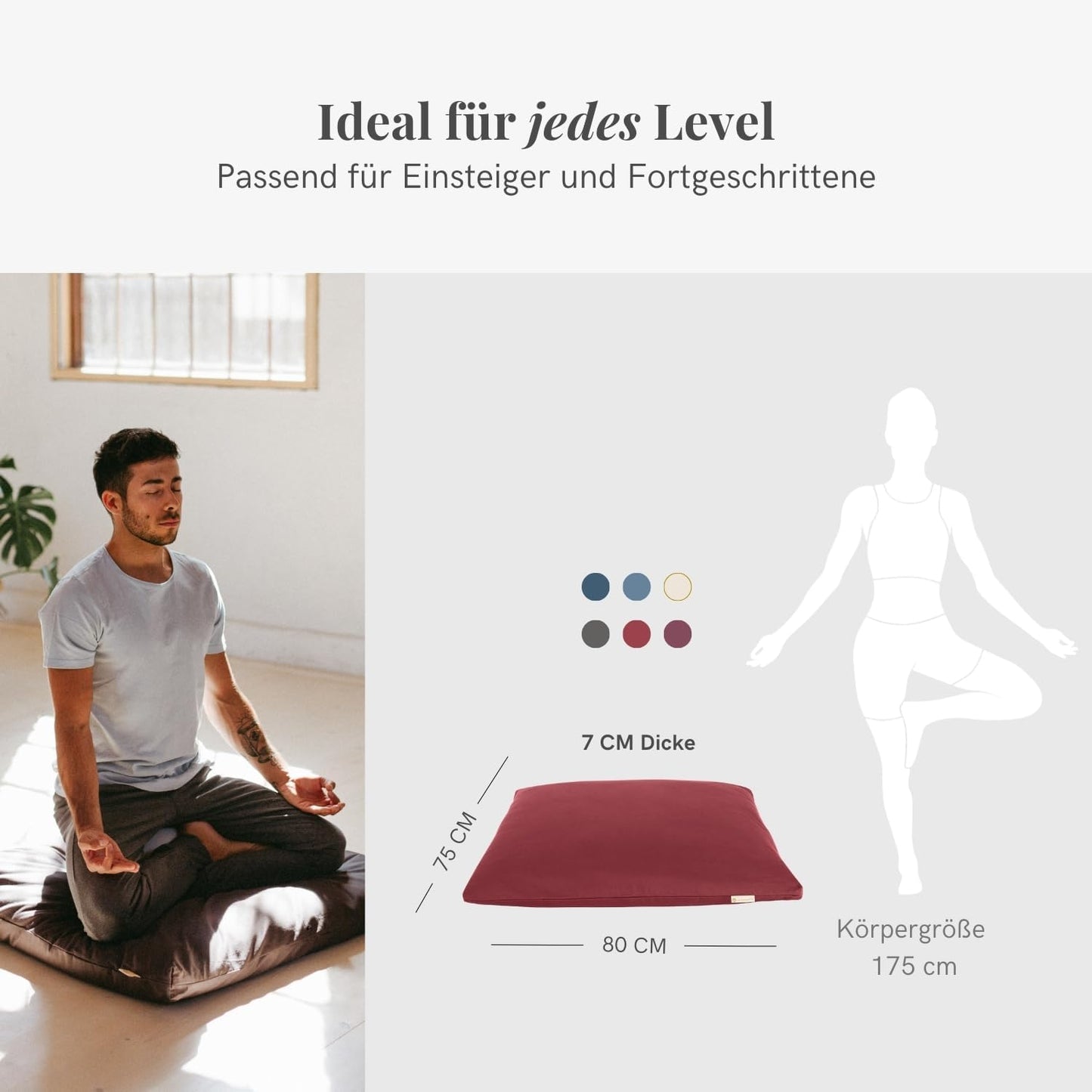 Meditationsmatte Zabuton Comfort, 7 cm / Bordeauxrot