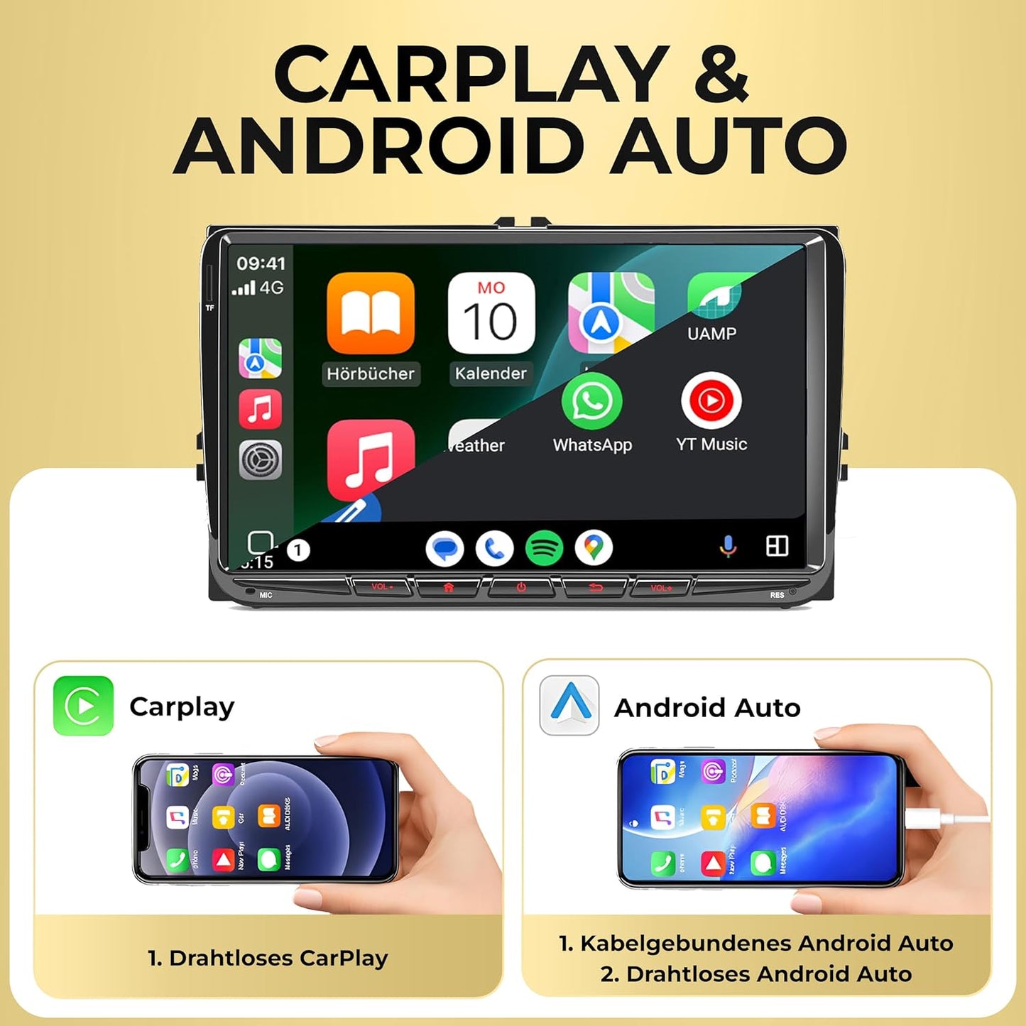 Android 14 Autoradio mit Navigation & CarPlay/Auto, AV9-L3