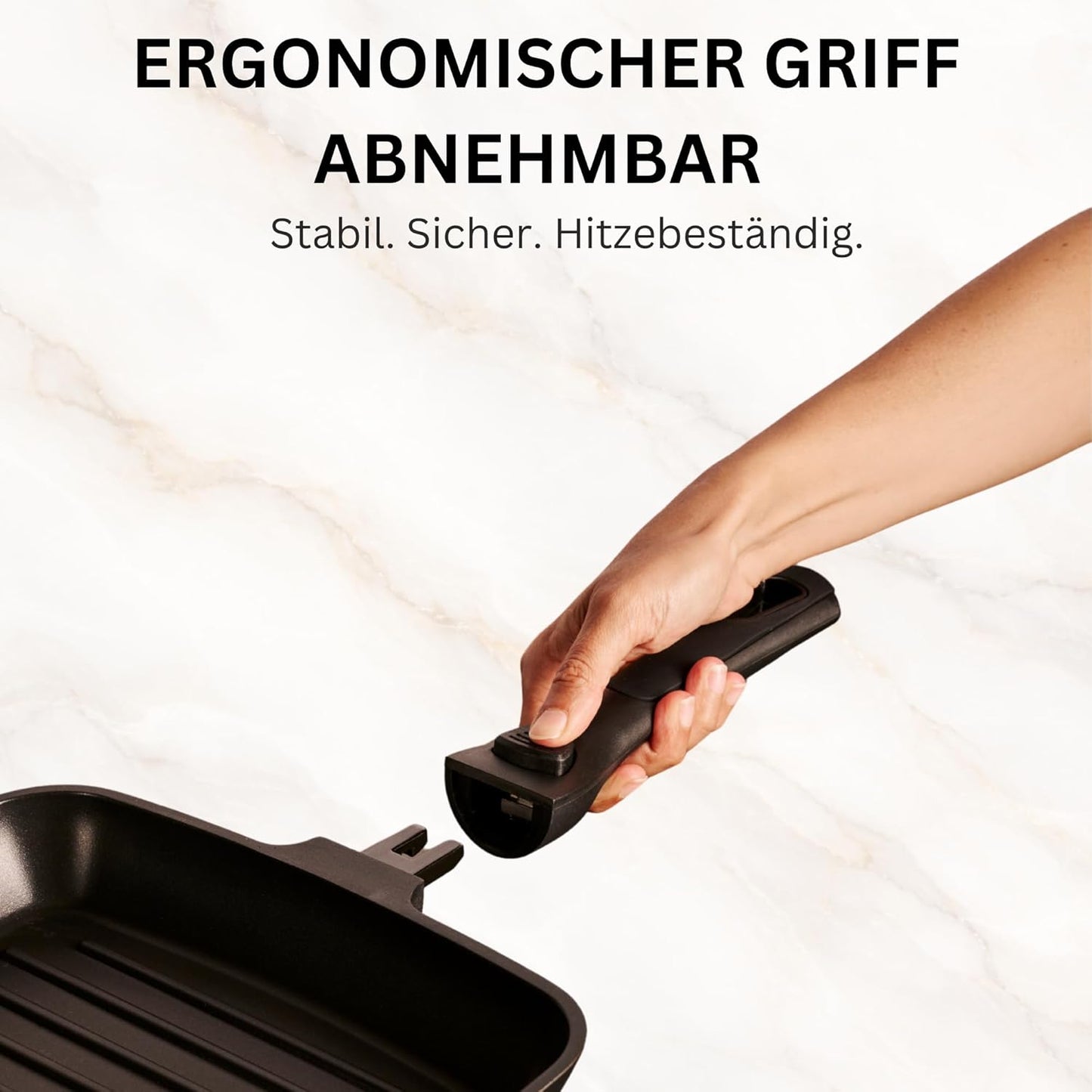 Grillpfanne Induktion 28 cm, Antihaft, abnehmbarer Griff, 28