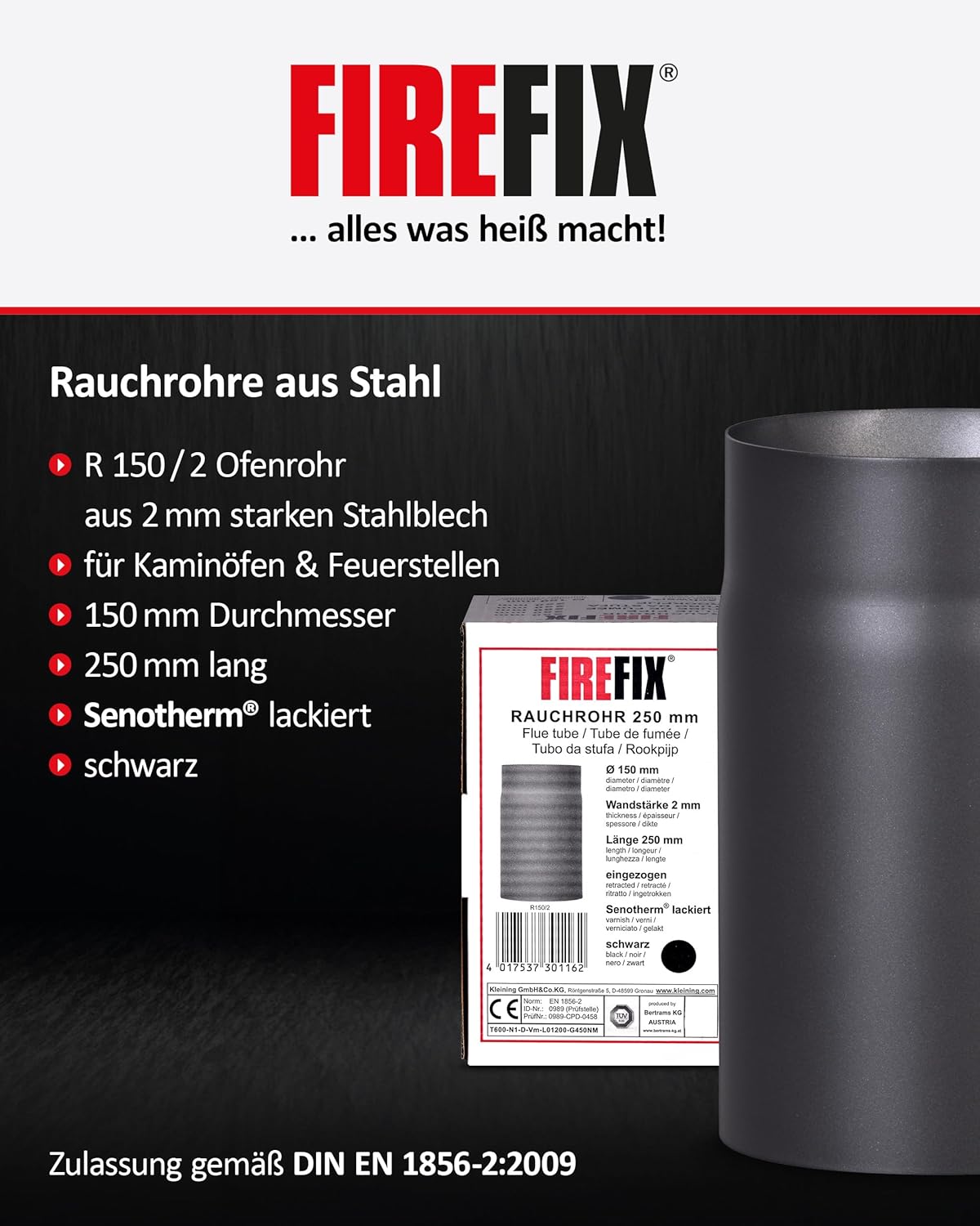 R150/2 Ofenrohr, Schwarz