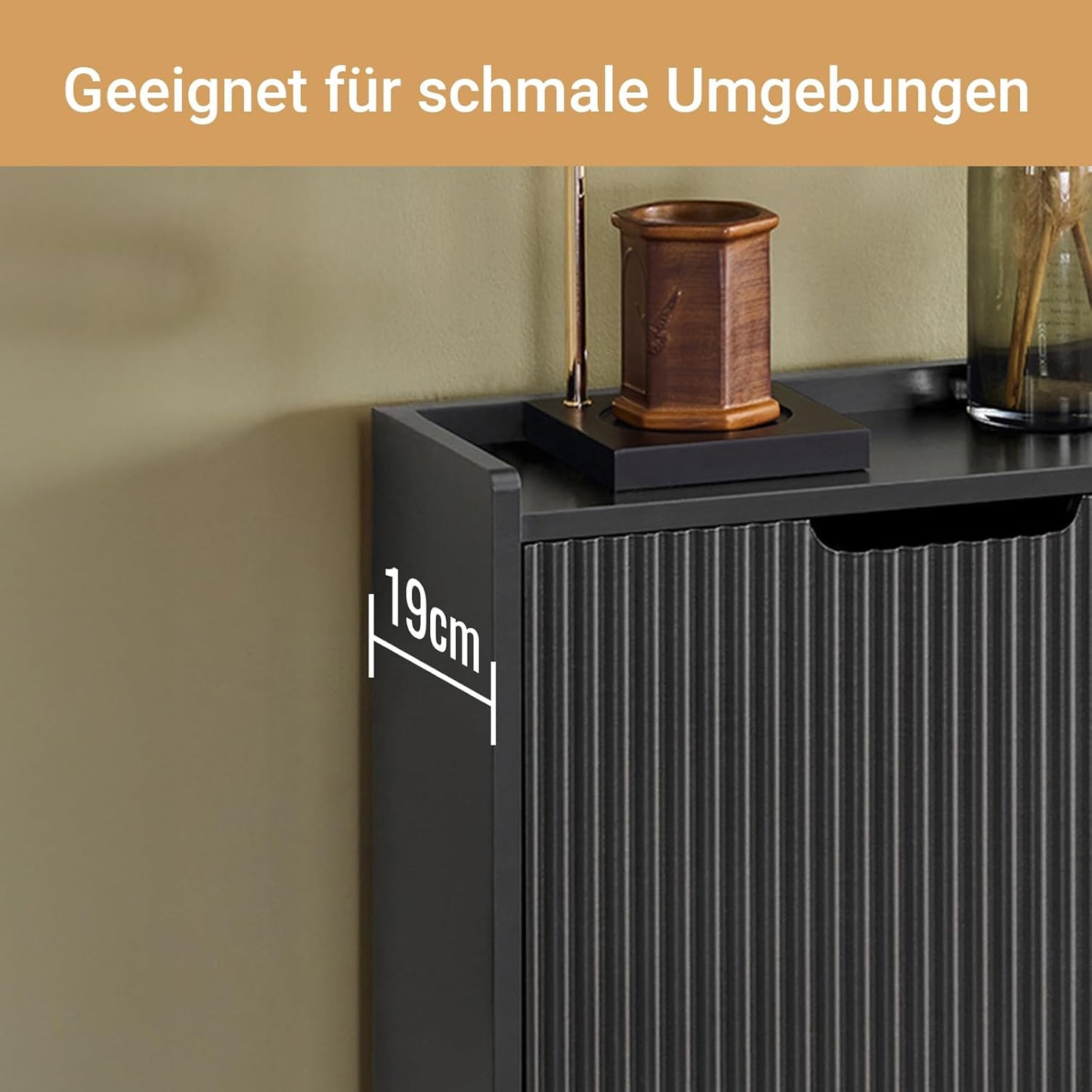 Schmaler Schuhkipper mit 2 Klappen (50x90x19cm), 50cm (W) x 19cm (D) x 90cm (H) Schwarz