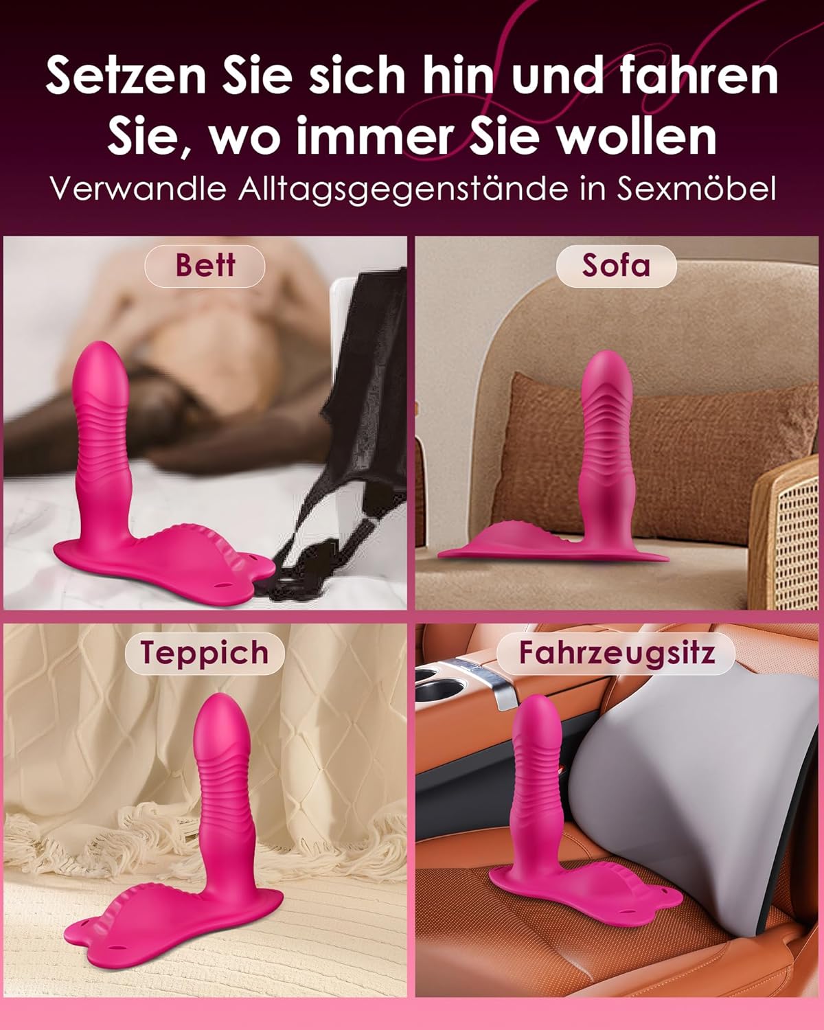 Aufsitz Vibrator mit Stoss- und Reibungsfunktion, Rosenrot