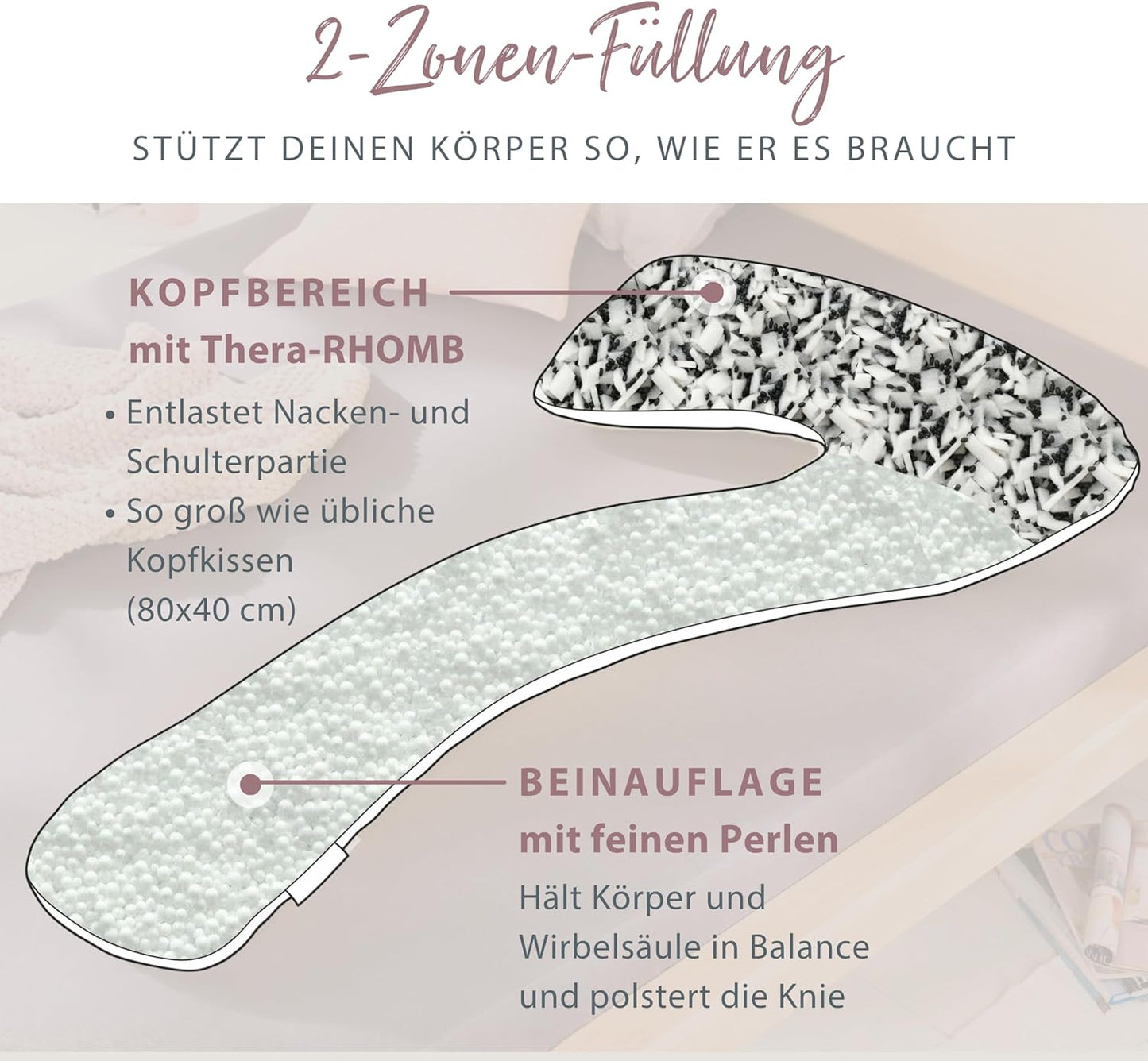 Ergonomisches Seitenschläferkissen mit Kopfstütze, Melange Blau-grau Bambus-kollektion