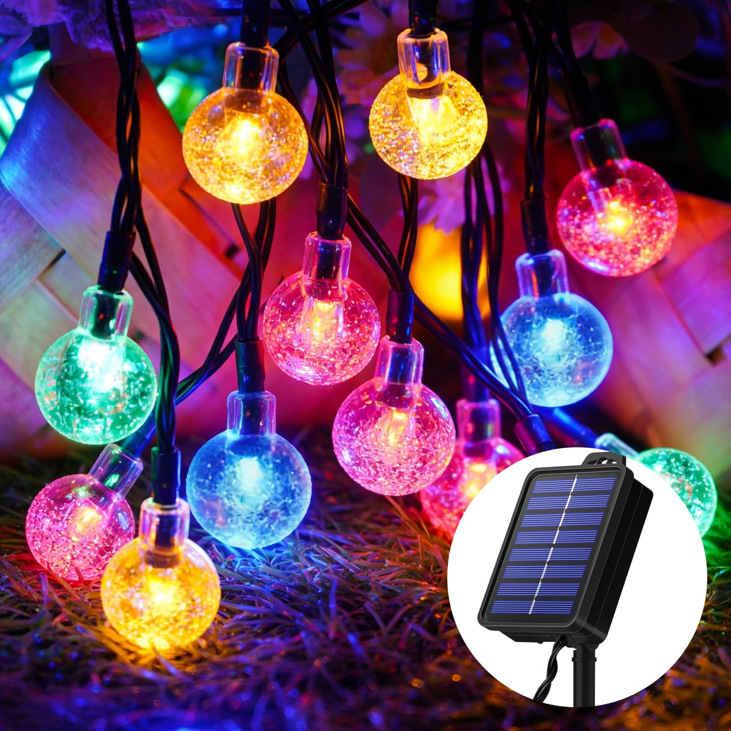 Solarbetriebene LED-Lichterkette, Bunt 100LED 15+3M