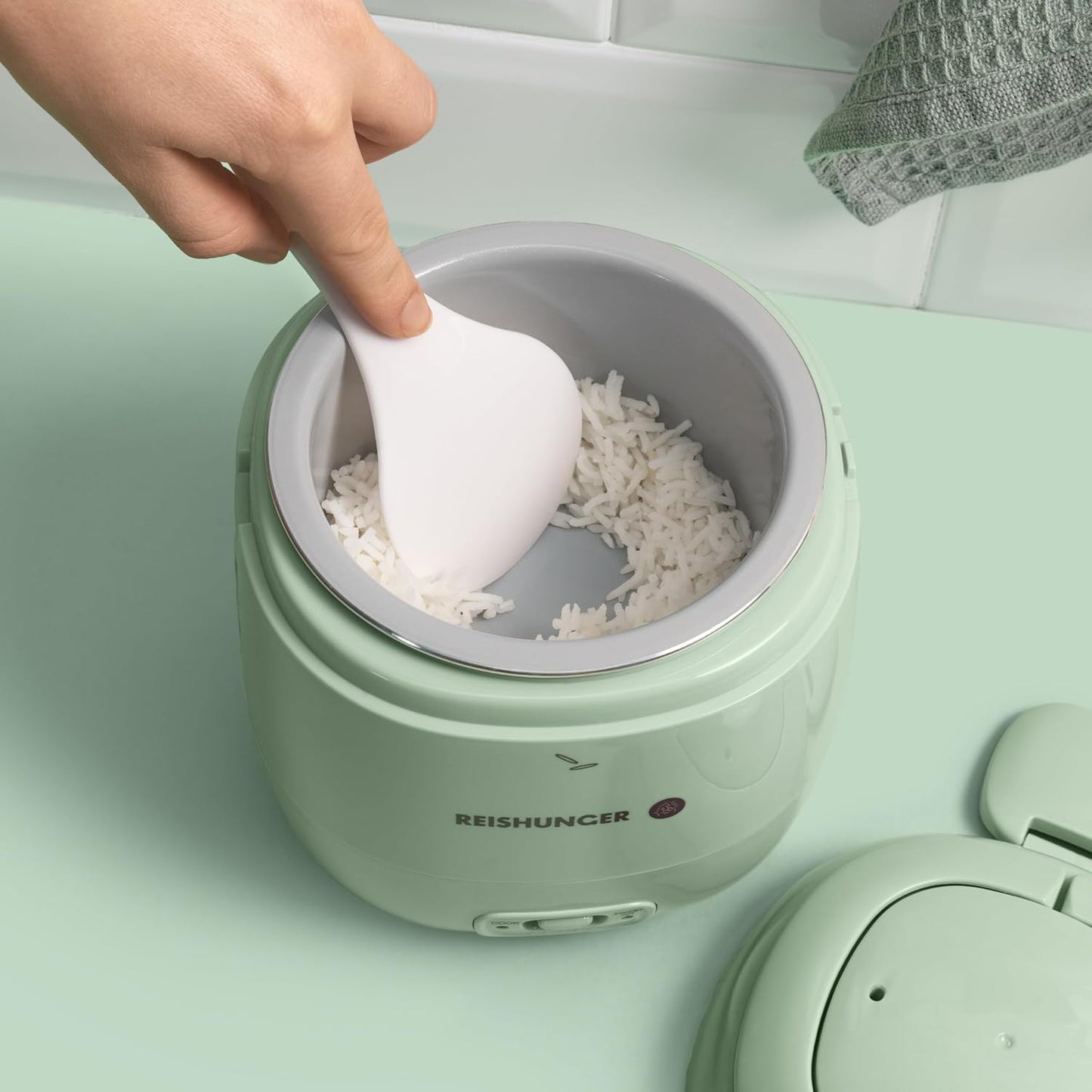 Mini Reiskocher mit Keramikbeschichtung (0,3 L), Salbeigrün