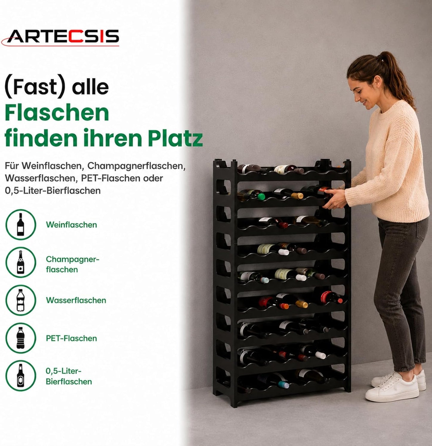 Weinregal für 48 Flaschen, Schwarz 48 Flaschen