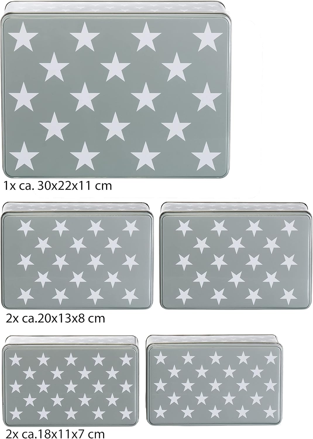 5er-Set rechteckige Keksdosen aus Metall, 5er Set Sterne