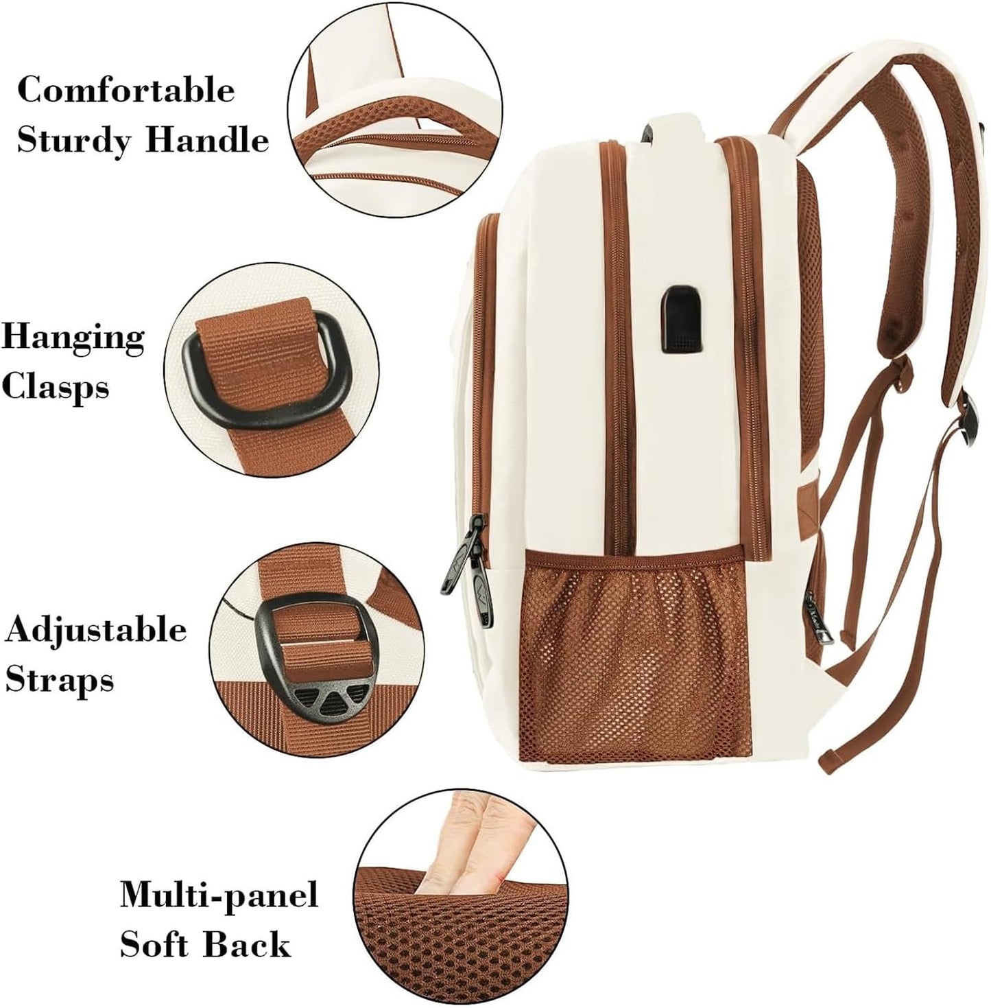 Business Laptop Rucksack mit USB-Anschluss 15,6 Zoll, 15.6" Beigebraun