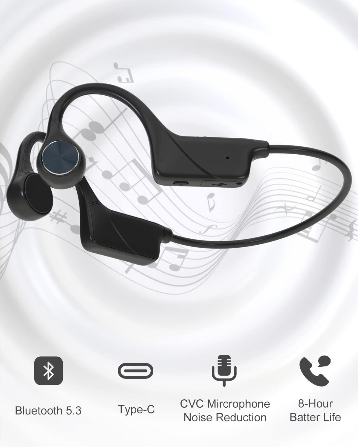 Knochenschall Bluetooth Sportkopfhörer, Schwarz