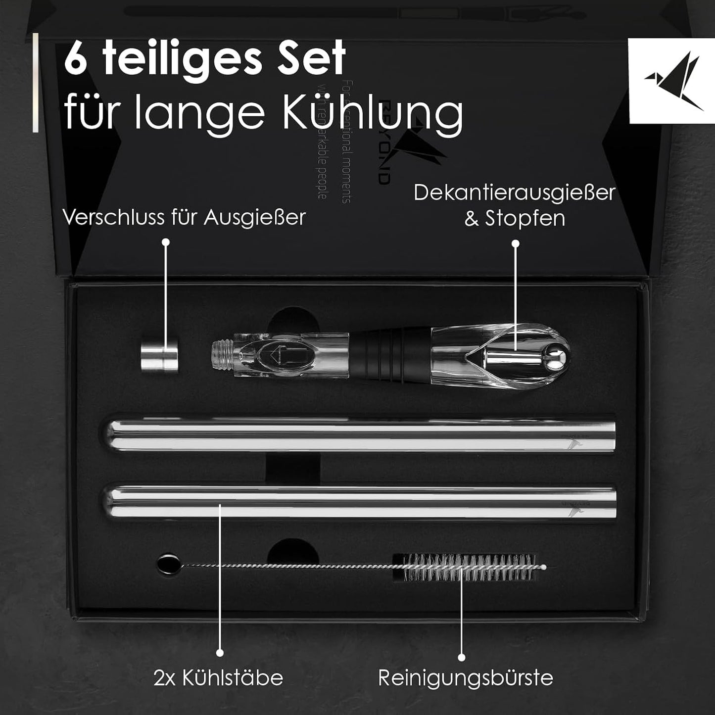 6-teiliges Weinkühlstab Set mit Ausgiesser