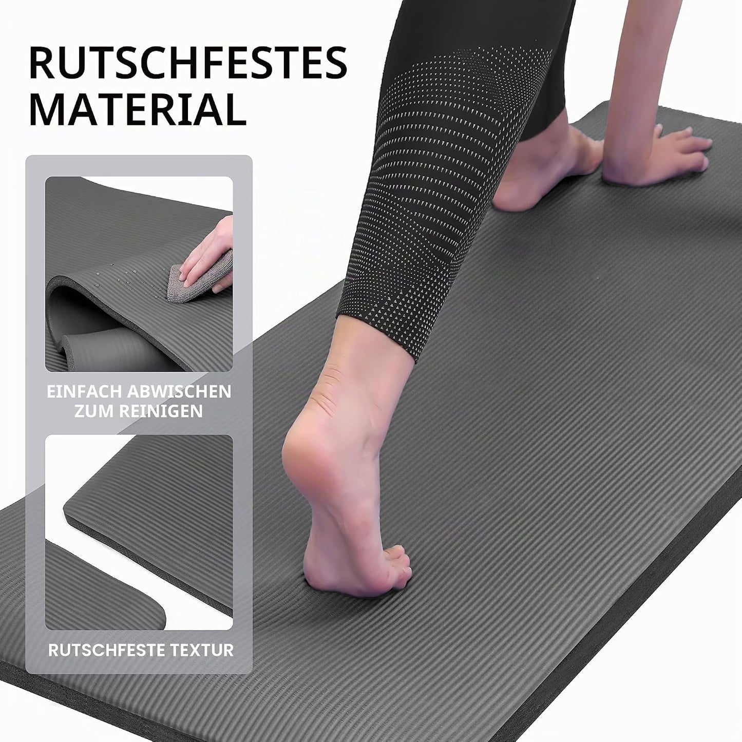 Gymnastik und Yogamatte rutschfest, Schwarz-183x66x1,5cm