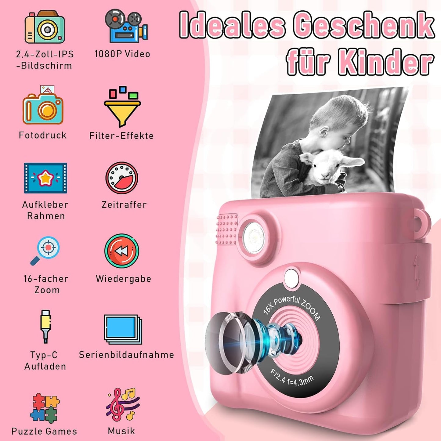 Kinder-Sofortbildkamera, Rosa