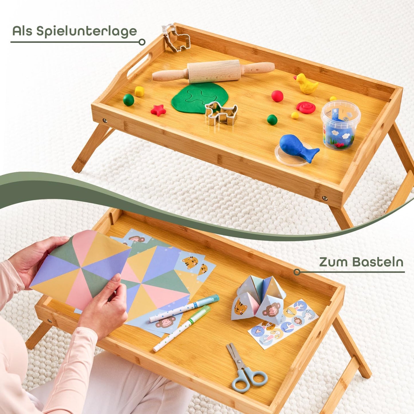 Klappbares Betttablett mit Tablet-Halterung, Natur