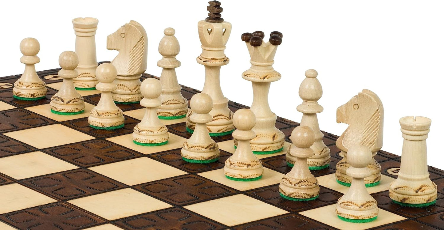 Schachspiel mit handbemalten Holzfiguren, CHW4 BROWN