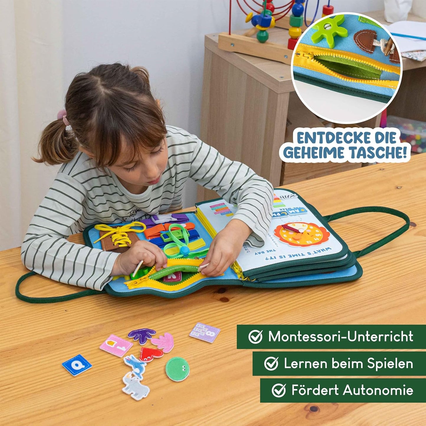 Montessori Busy Board aus Filz für Kinder, Dschungel