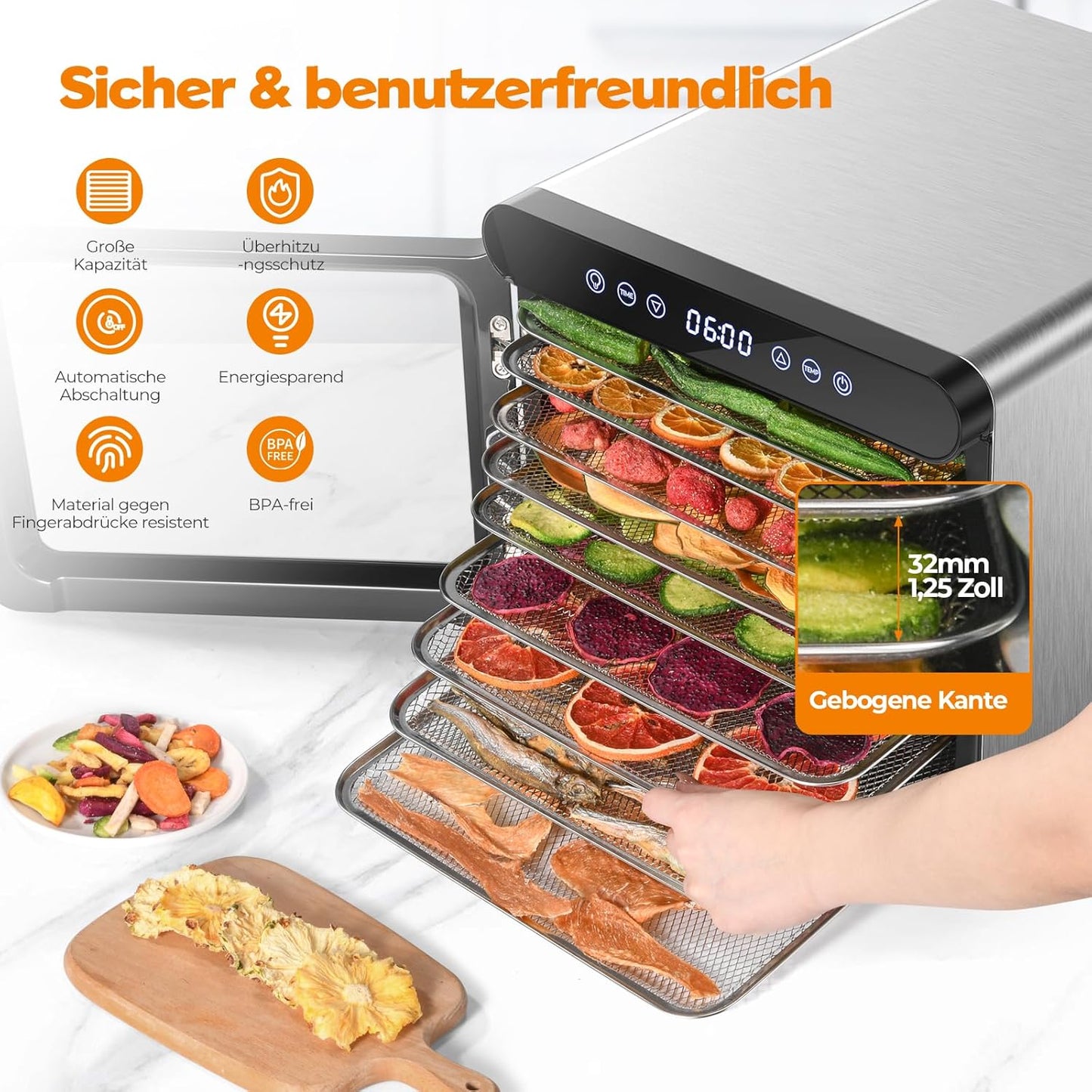 Dörrautomat mit 9 Tabletts und Timer