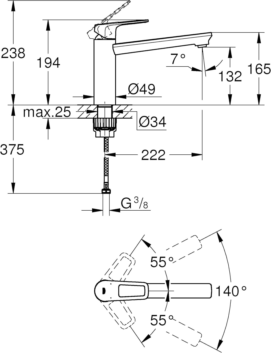 Küchenarmaturen - Einhand-Spültischbatterie, mittelhoher Auslauf, ohne Vorabsperrung, BauLoop