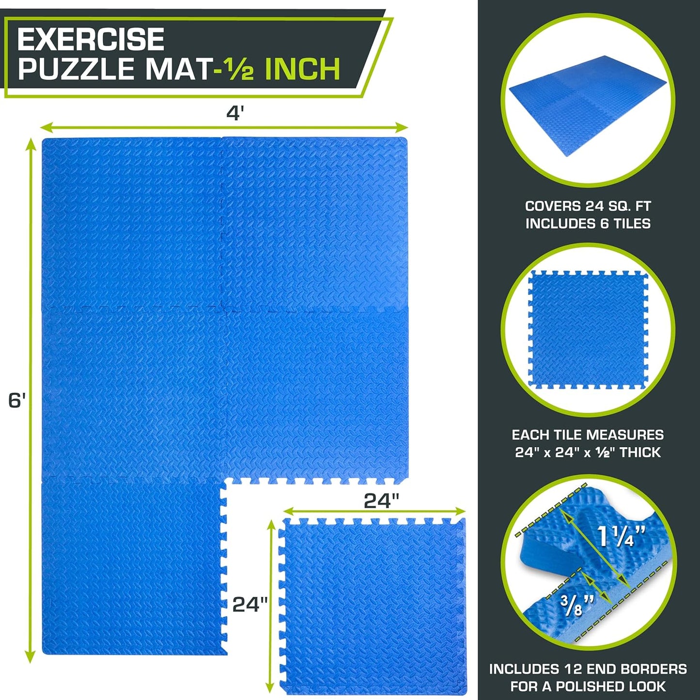 6er-Set Puzzlematte, Blue - 1/2 Inch - 24 Sq Ft - 6 Tiles
